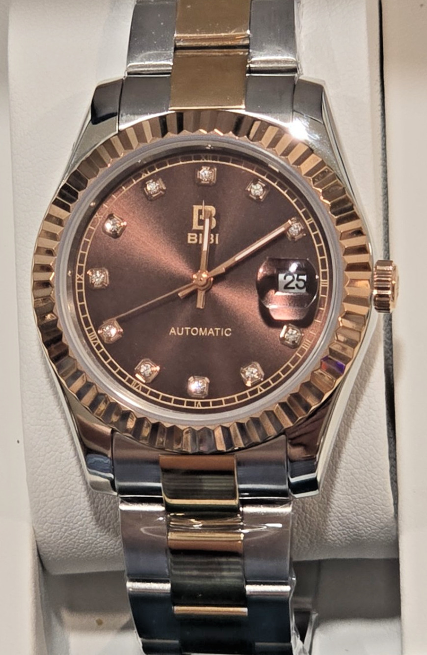 🔥B1009🔥BIBI LUXURY Brown Dial, Gold Case, Two-Tone Bracelet AUTOMATIC Mvmt